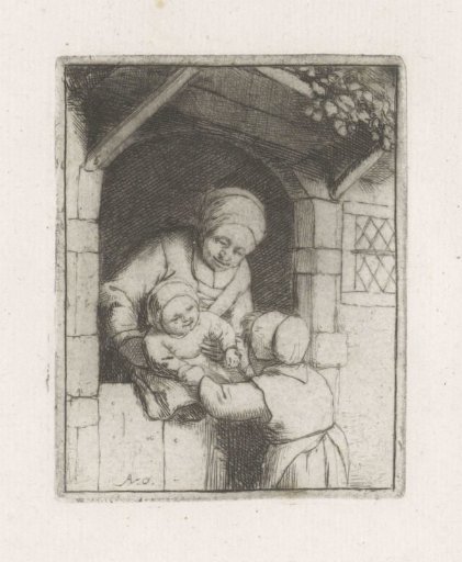 Mother with two children in a doorway