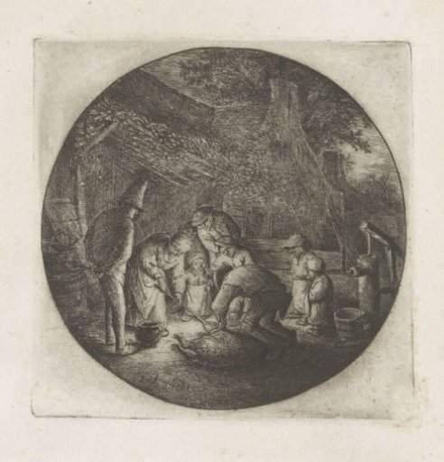 Peasant family during the slaughter of a pig