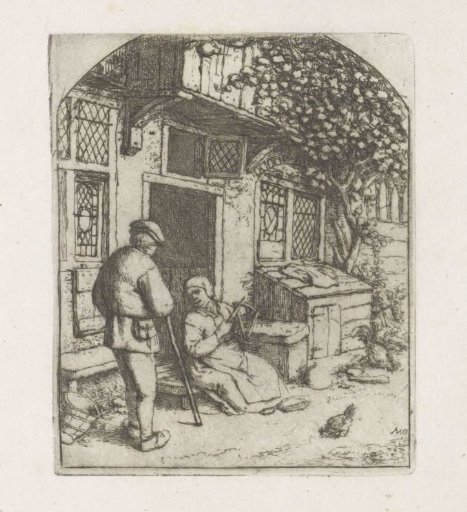 Spinster on the threshold of a house