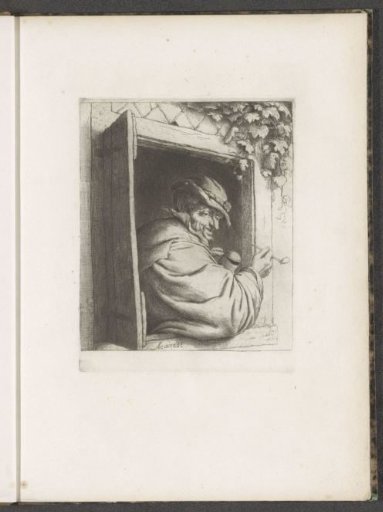Smoking man in a window opening