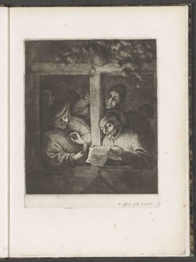 Three singers in an open window by candlelight