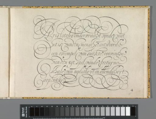 Writing sample with the text: Aristoteles onder-vraecht synde wat (...)