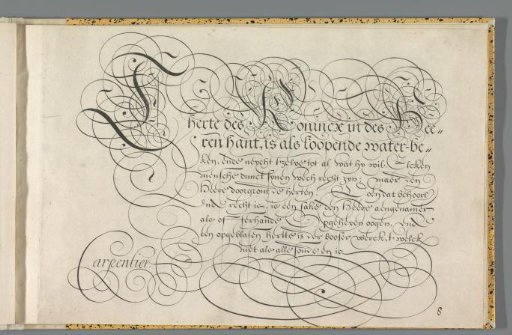Writing sample with the text: T herte des Konincx (...)