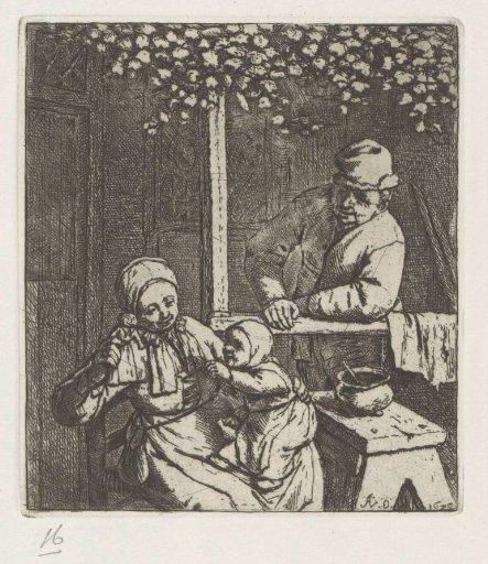 Mother with a child on her lap reaching out for a doll