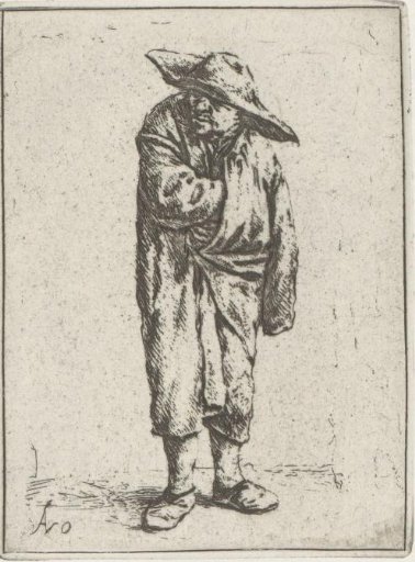 Standing peasant with hand and arm in his cloak