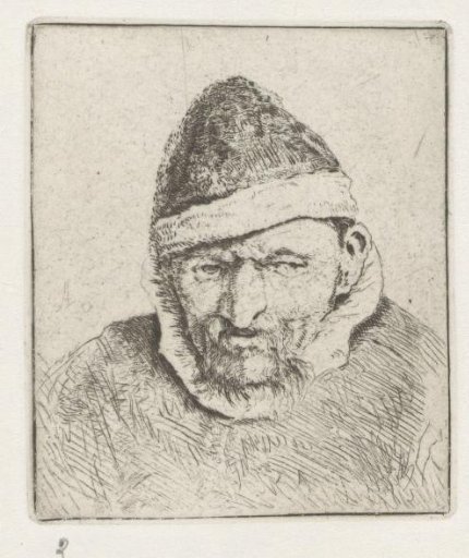 Bust of an old peasant with a pointed cap