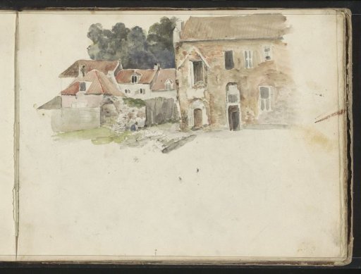 Figure on a plot of ground between houses
