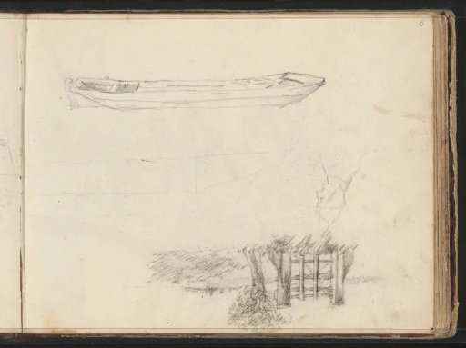 Rowboat, a Head, and a Fence by a Meadow