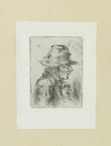 Man with a tall hat, facing right