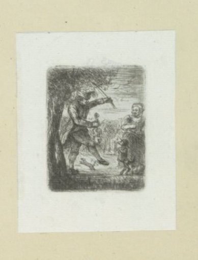 Street musician with a violin and a dancing dog