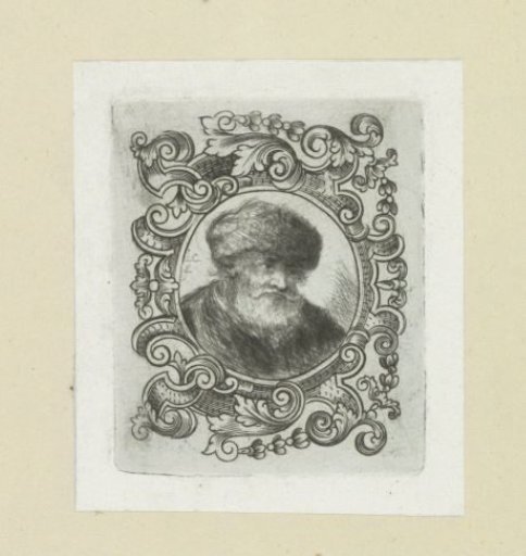 Old man with a fur hat in an ornamental border