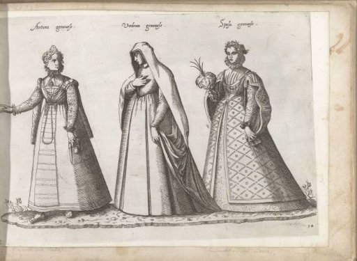 Three women dressed according to the fashion of Genoa, ca. 1580