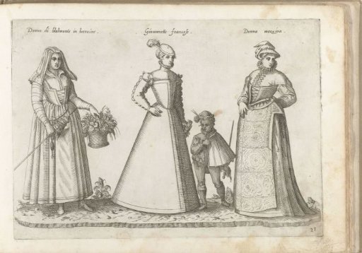 Three women and a boy dressed according to the French fashion of ca. 1580