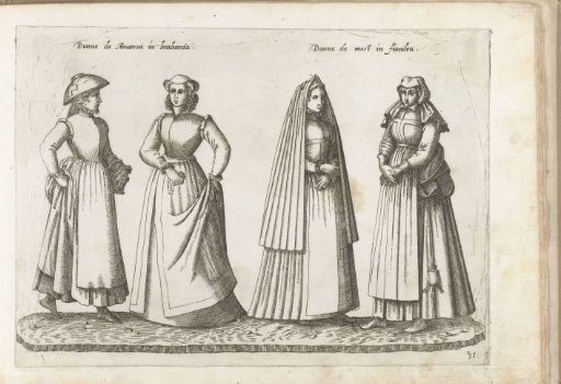 Four women dressed according to the Flemish fashion of ca. 1580