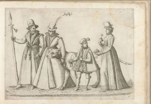 Two women, a man and a boy dressed according to the English fashion of ca. 1580
