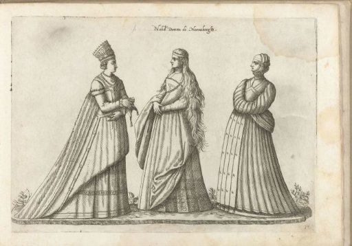 Three women dressed according to the fashion in Nuremberg of ca. 1580