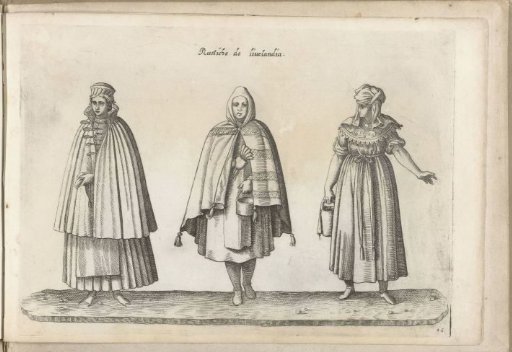 Three women dressed according to the costume in Sápmi (Lapland), ca. 1580