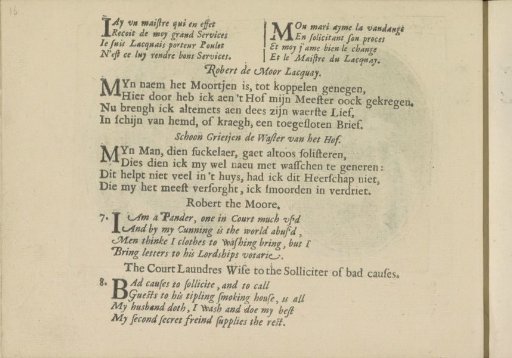 Quatrains accompanying scenes of a footman and a washerwoman