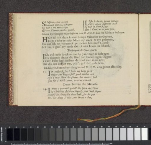 Quatrains accompanying scenes of a midwife and Miss Katelijn