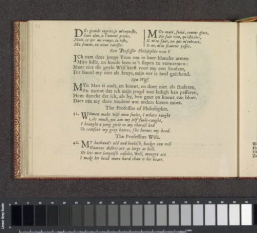 Quatrains accompanying depictions of a professor of philosophy and his wife