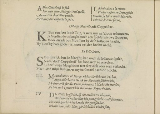Quatrains accompanying the portraits of the procuress Margo Macrelle and the courtesan known as La Belle Dans