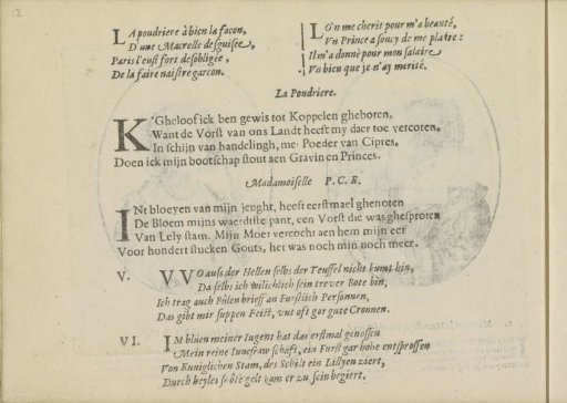 Quatrains accompanying the portraits of the procuress known as La Poudriere Macrelle and the courtesan Madamoiselle F.C.E. de Court