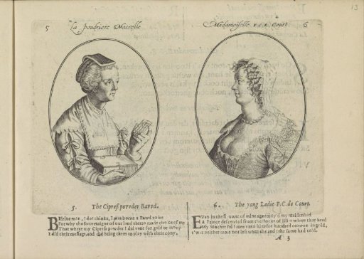 Portraits of the procuress La Poudriere Macrelle and the courtesan Madamoiselle F.C.E. de Court