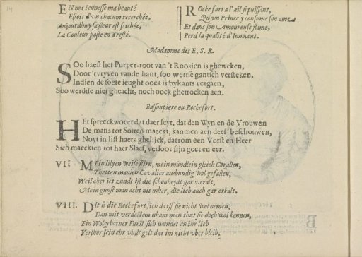 Quatrains accompanying the portraits of the courtesans named Madame E.S.R. and Bassonpiere or Rockefort