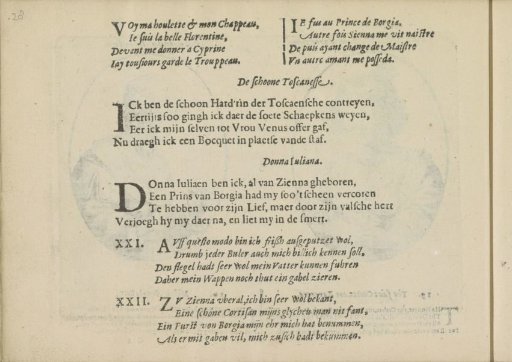 Quatrains accompanying the portraits of the courtesans named the Beautiful Tuscan and Donna Juliana