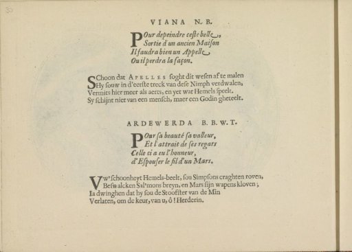 Quatrains accompanying the performances of Viana N.B. and Ardewerda B.B.W.T.