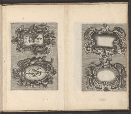 Four cartouches with a frame in the rocaille style