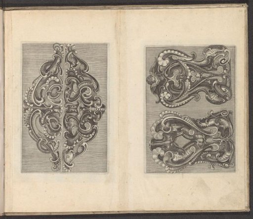 Two ornaments and two backrests in rocaille style
