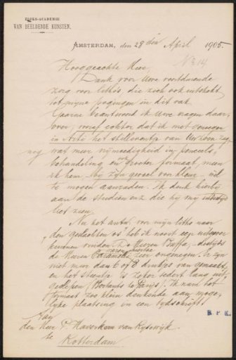 Letter to Pieter Haverkorn van Rijsewijk