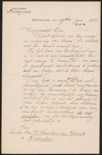 Letter to Pieter Haverkorn van Rijsewijk