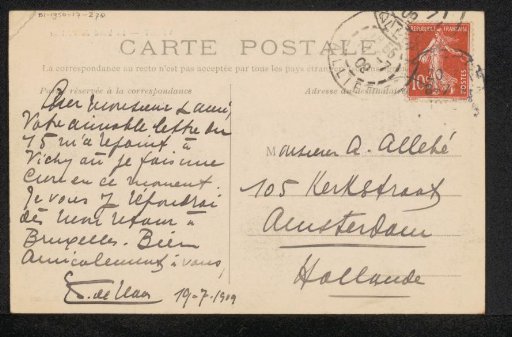 Postcard to August Allebé
