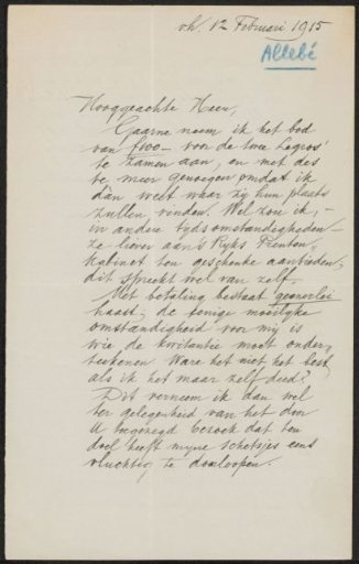Letter to Jonkheer Hendrik Teding van Berkhout (1879-1969)