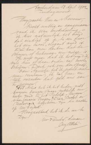 Letter to Max Wilhelm Carl Weber and Anne Antoinette Weber-Van Bosse