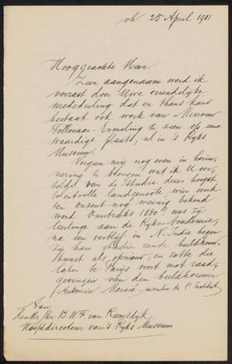 Letter to Baron Barthold Willem Floris van Riemsdijk