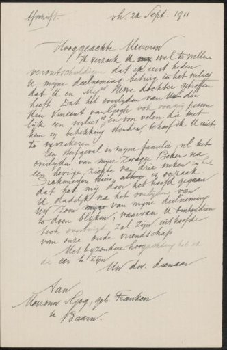 Letter to Johanna van Gogh-Franken and letter to Mr. Weegewijs