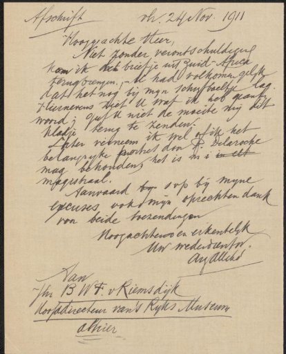 Letter to Baron Barthold Willem Floris van Riemsdijk
