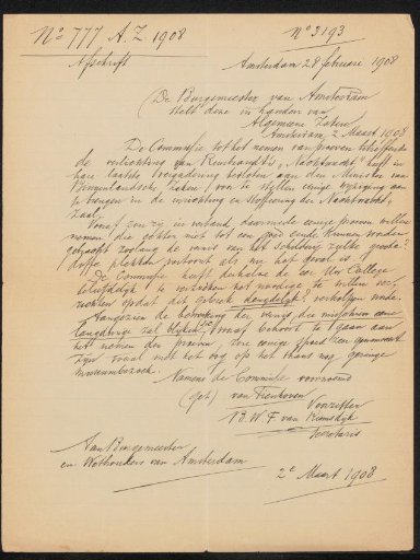 Letter to the Mayor and Aldermen of Amsterdam