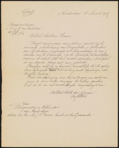 Letter to the Mayor and Aldermen of Amsterdam