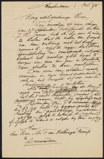 Draft letter to Mr. Van Hettinga Tromp
