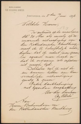 Letter to the Rotterdamsche Kunstkring