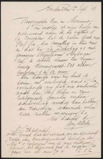 Letter to Max Wilhelm Carl Weber and Anne Antoinette Weber-Van Bosse