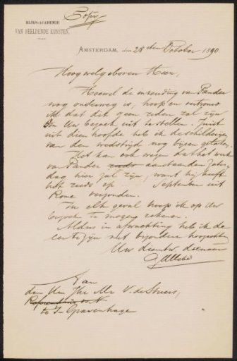 Letter to Jonkheer Victor Eugène Louis de Stuers