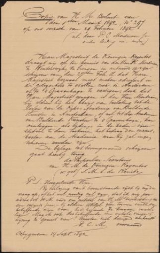 Copy of a Decree by Emma (Queen Regent of the Netherlands)