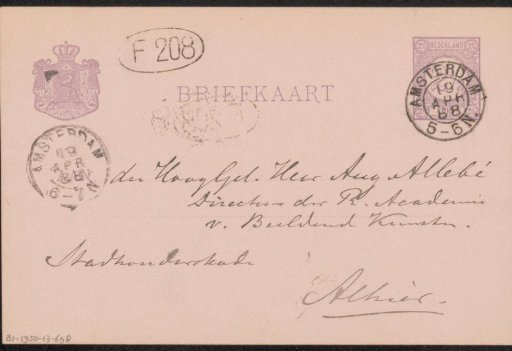 Postcard to August Allebé