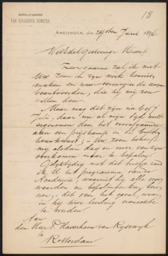 Letter to Pieter Haverkorn van Rijsewijk