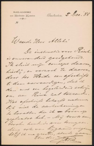 Letter to August Allebé